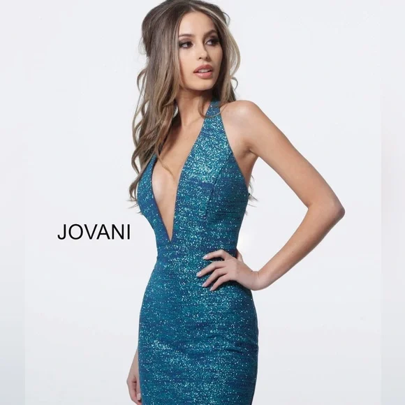 Jovani Dresses | Jovani Blue Glitter Cocktail Halter Dress 2 | Color: Blue/Silver | Size: 2 | Pbosarah77's Closet